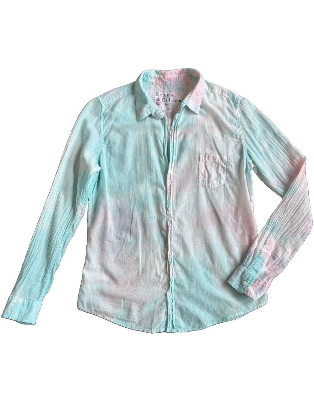 Frank & Eileen Pastel Tie-Dye Button-Down Shirt - Light Blue & Pink Size L